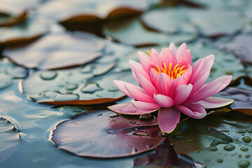 Pink Water Lily in Pond - Nature Beauty for Wellness, Cosmetics, and Recreation Created with Generative AI Tools