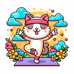 Obraz na płótnie Canvas Cat yoga. Illustration of a cat meditating