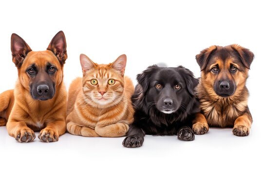 cats and dogs in a studio together with white background photography bright 