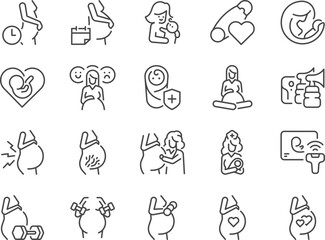 Pregnancy icon set. It included pregnant, mom, mother, Prenatal Care, and more icons. Editable Vector Stroke.
- 707708367