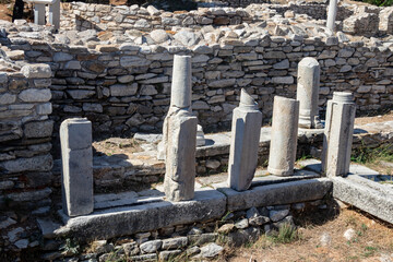 Historical archeological site with remaining of ancient Greek city, walls, cities and artistic monuments, Thasos Island