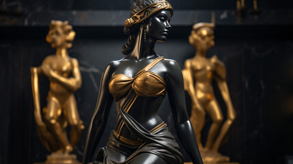 Black and gold statue of female greek sculpture