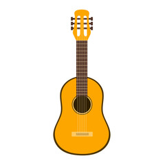 Guitar in cartoon style isolated on white background. Acoustic musical instrument. Vector illustration
