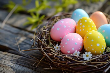 Colorful Easter Eggs in a Decorated Nest 