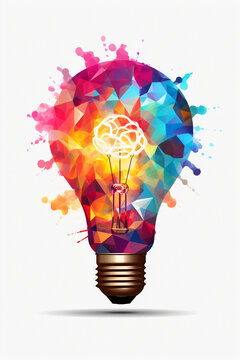 Inspiration Unleashed: Colorful Brain Emerging from Light Bulb