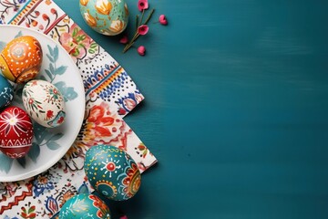Easter Elegance: Painted Eggs Banner on Dark Background. Generative ai