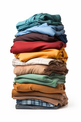 Laundry Heights: Towering Pile of Folded Clothing on a Transparent Background