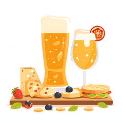 Beer and food pairing at a social gathering isolated on white background, flat design, png
