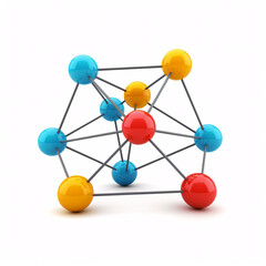 3d model of a network with colorful spheres on a white background