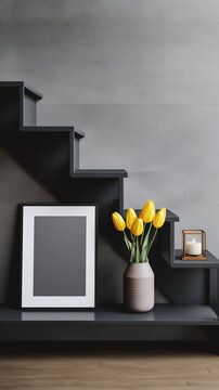 Mockup Design mit Bilderahmen und Treppe
