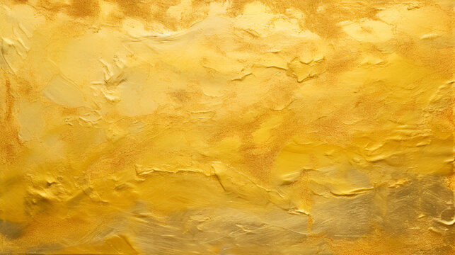Strokes of gold paint as background top view, generative ai