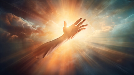 Hand Reaching Towards Heaven Seeking Help Sunstar