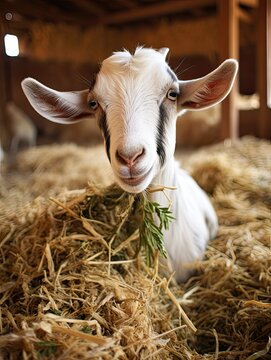 Goat Eating: Farm, Animal, Hay, and Country Bliss
