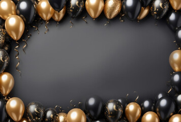 gold and black metallic color balloons frame border decoration with copy space
