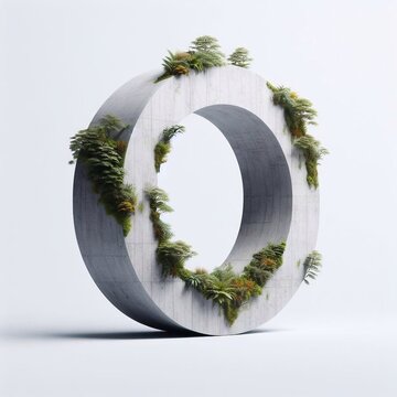 O letter shape 3D Lettering That Blends Concrete With Nature. AI generated illustration