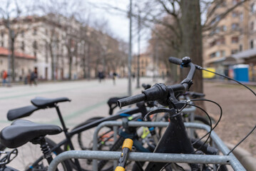 Urban mobility. Bicycle parking. Paseo Sarasate, Pamplona. Navarre