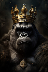 Royal Gorilla Swagger: King Kong with a Crown in an Ultra-Cool Design