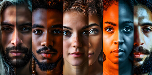 Collage of portraits of an ethnically diverse and mixed age group - obrazy, fototapety, plakaty