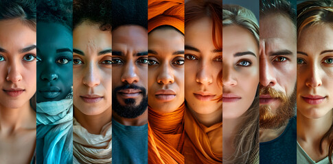 Collage of portraits of an ethnically diverse and mixed age group