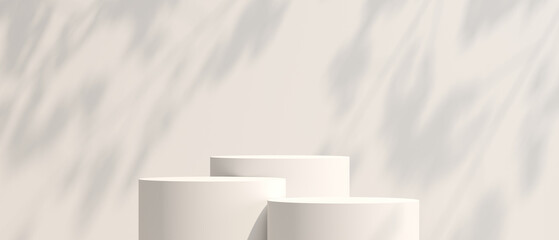 3D minimal background. 3D Podium nature light shadow and white background for cosmetics, product presentation. 3D rendering, illustration