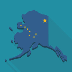 3D map of Alaska in alaska state flag colors in flat design style