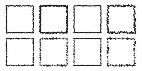Torn paper black frames with rough edges vector set. Square silhouettes with ripped jagged borders on white background. Vintage grunge boxes for text, banner, sticker design. Retro photo objects