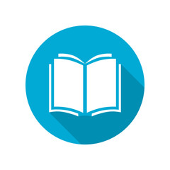 White book on blue circle icon flat vector design