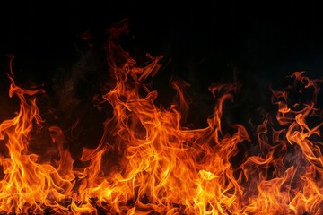 Fototapeta na wymiar A blazing fire burns against a black background