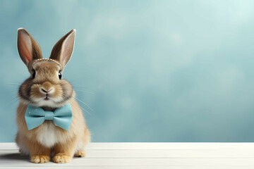 Stylish Easter Rabbit With Copy Space, A Rabbit Wearing A Bow Tie