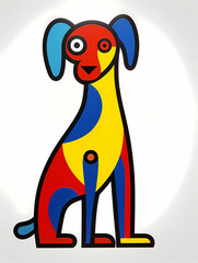 Minimalist Dog Art, A Colorful Dog With Blue And Red Ears