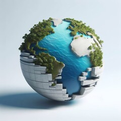 Concrete globe with Nature and water. AI generated illustration