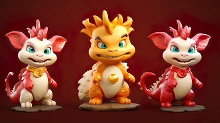 Naklejka premium 3D adorable dragon element