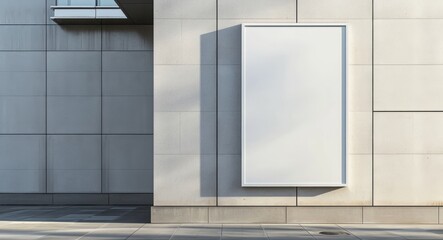  blank billboard hanging on the side of a building. The billboard is white, mock up poster, advertisement