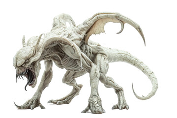 Fototapeta premium A chilling mythical monster, its terrifying form stands out against the pure white background.