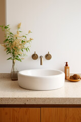 Minimal Chic: White Sink Adorning Terrazzo Elegance in Bathroom Design