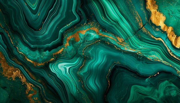 Abstract Background, Green Fashion Faux Stone, Malachite Agate Or Marble Texture Green Slab With Glittering Gold Veins, texture of green malachite with gold veins