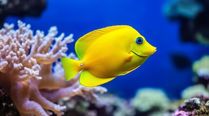 Naklejka na ściany i meble Yellow tang fish on coral