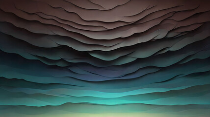 Abstract 3d illustration of dark background with wavy layers of paper.