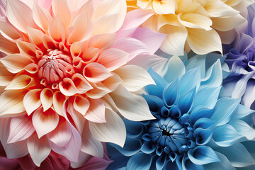 Fondo de pantalla abstracto, diseño y patrón de flores coloridas en tonos pastel. Ornamento, naturaleza en primavera. - obrazy, fototapety, plakaty