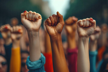 A powerful concept of people united against oppression, fighting for freedom, justice and equality. - obrazy, fototapety, plakaty