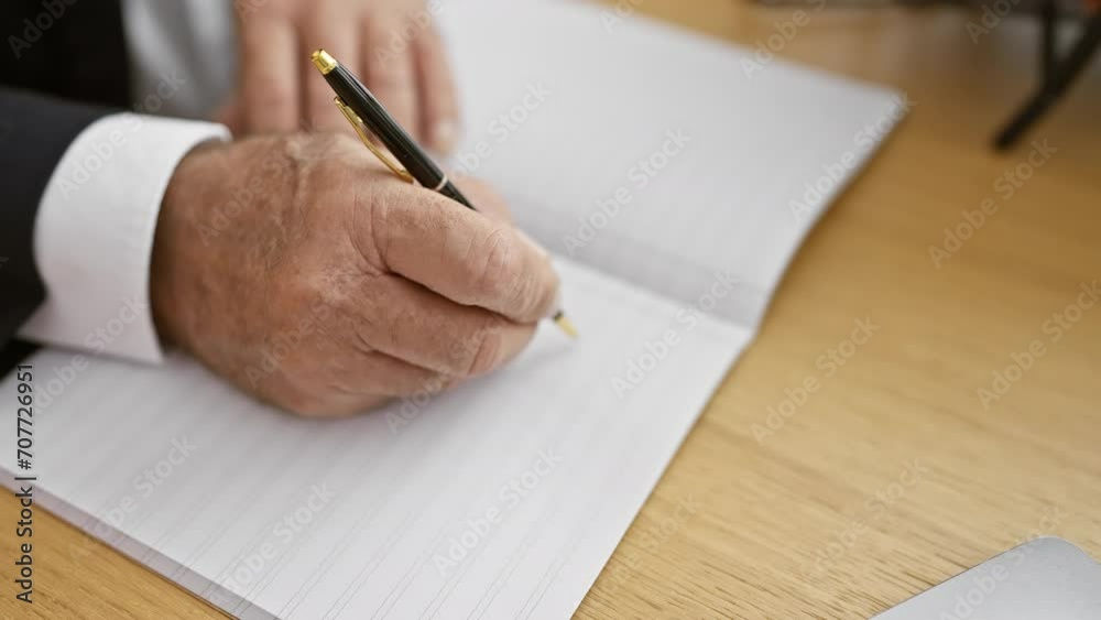 Canvas Prints Elderly man, in his prime, intently engrossed in business work at the office - an experienced executive worker, fully focused and seemingly lost in his thoughts while relaxed and taking notes