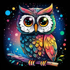 Obraz premium Playful Polka-Dotted Owl on a Magical Backdrop