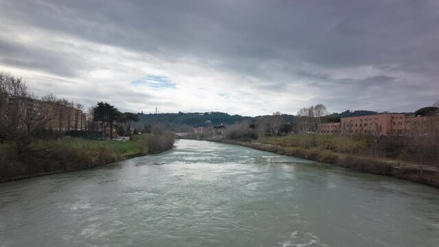 Rome, view of Tiber river from ponte Milvio - Italy - Time lapse