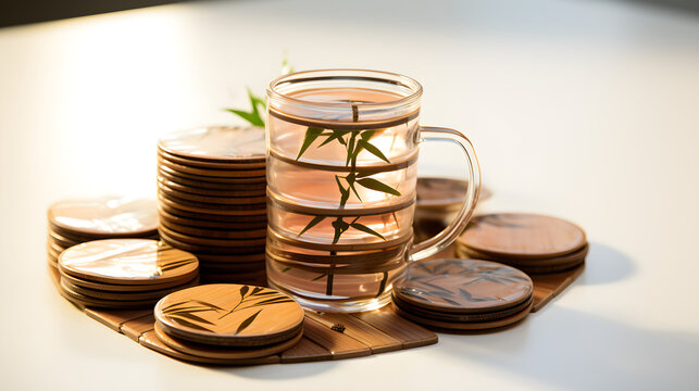 coffe cup and Many stacks of coins in various sizes and valued,Business and finance, coins with cofee cups