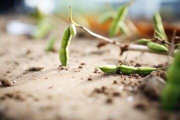 raw edamame beans with soil, agricultural context