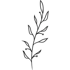 Black and White Wildflower Line Art Drawing Clipart