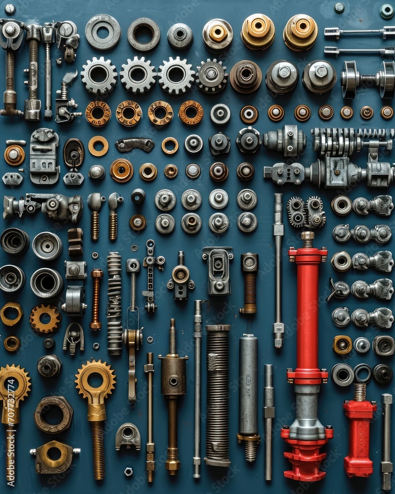 Aufkleber mechanic in the style of knolling. generative ai.