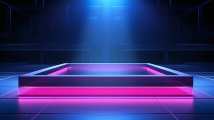Modern neon-lit podium for product display in a futuristic showroom AI Generative
