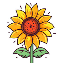 Cute Flower Icon In Flat Design. Sunflower sticker and bouquet arrangement design clipart on transparent background