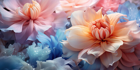 Obraz na płótnie Canvas Fondo de pantalla abstracto, diseño y patrón de flores coloridas en tonos pastel. Ornamento, naturaleza en primavera.
